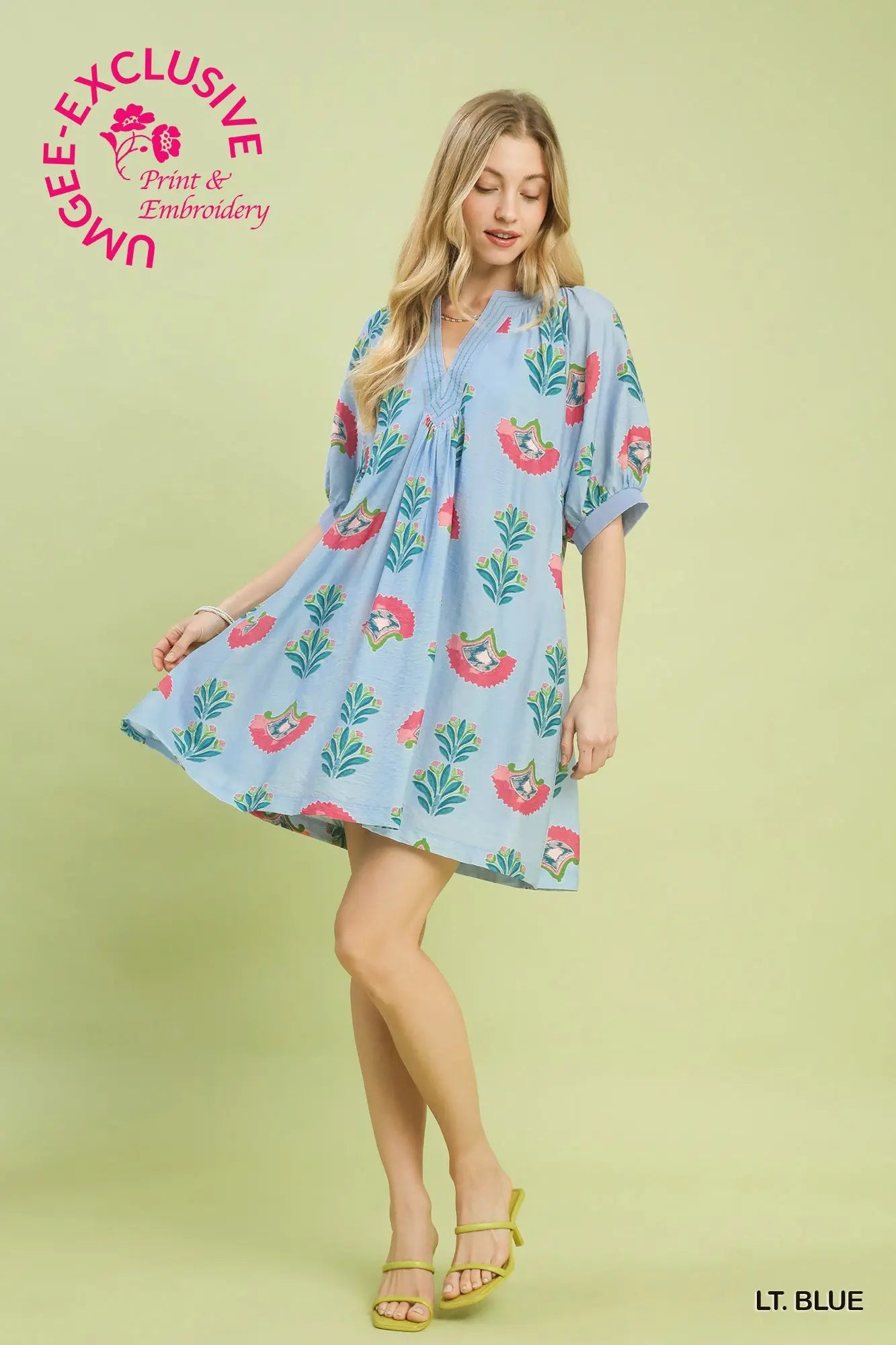Umgee v neck light blue dress