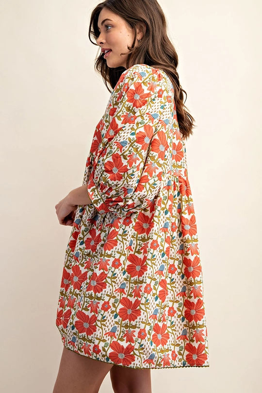 Coral floral dress