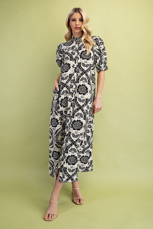 Black and cream midi dress