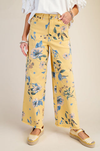 Easel Yellow Flower Power Wide Leg Pants