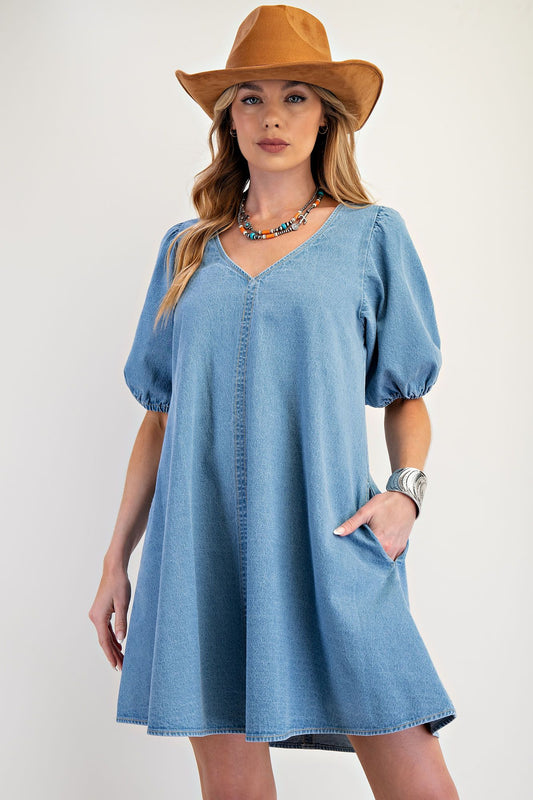 Denim v neck dress