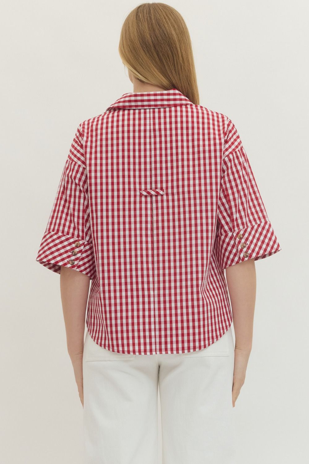 Entro Red Gingham Button Up Women’s Top
