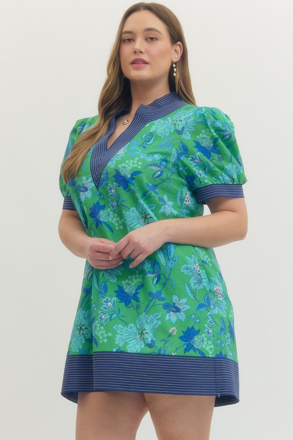 Entro Blue & Green Print Plus Dress