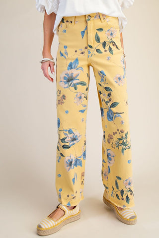 Easel Yellow Flower Power Wide Leg Pants