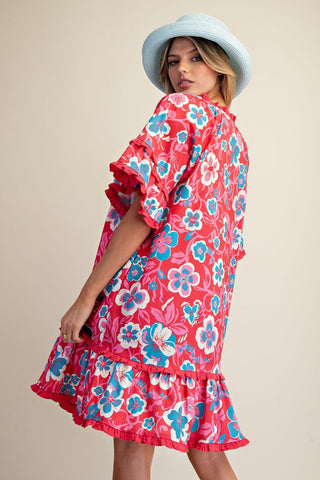 Easel Pink Floral Plus Size Women’s Boho Mini Dress