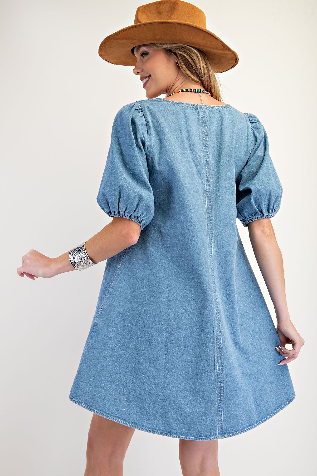 Denim v neck dress
