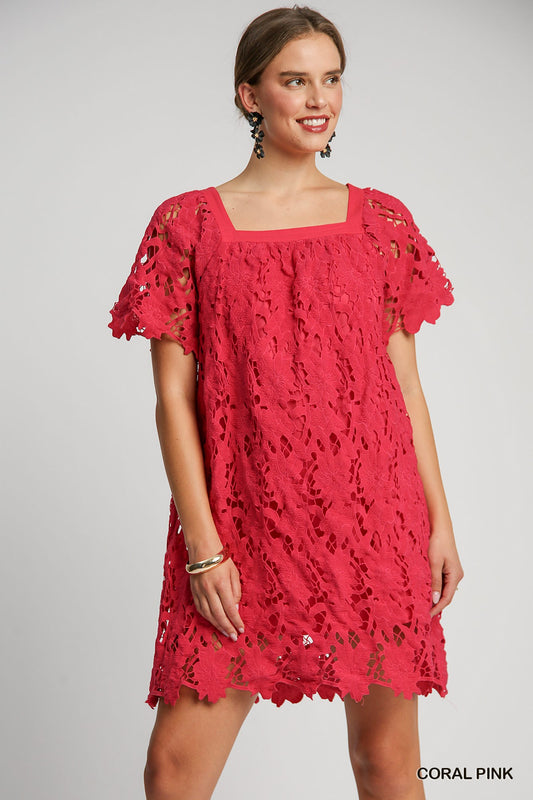 Lace square neck dress