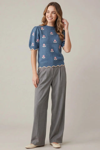 She & Sky Blue Floral Sweater