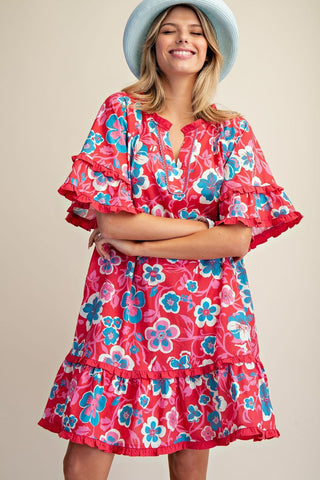 Easel Pink Floral Plus Size Women’s Boho Mini Dress