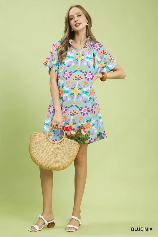 Umgee blue graphic print dress