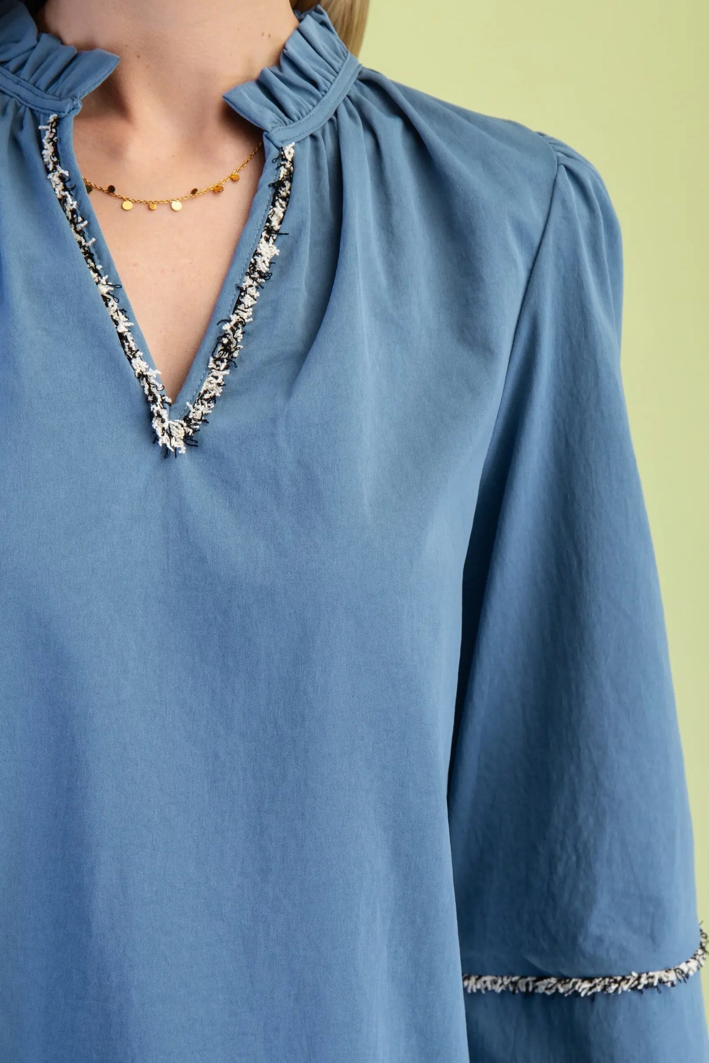 Blue ruffled neck top