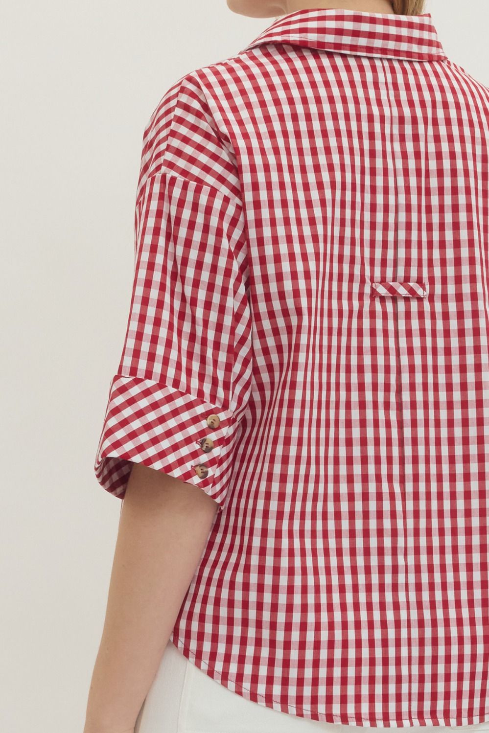 Entro Red Gingham Button Up Women’s Top