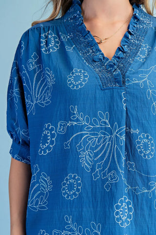 Gigio Blue and White Print Top