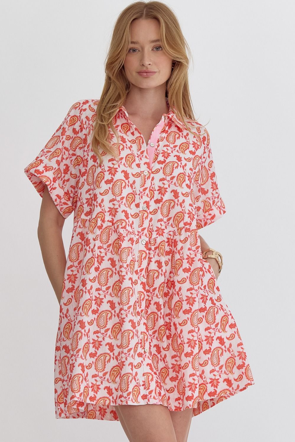 Entro Coral Paisley Mini Dress - Boho Style