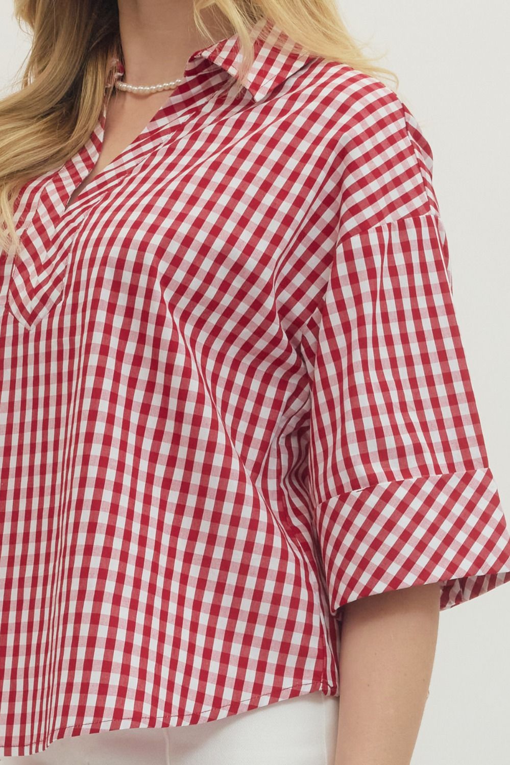 Entro Red Gingham Button Up Women’s Top