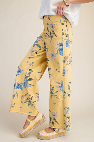 Easel Yellow Flower Power Wide Leg Pants