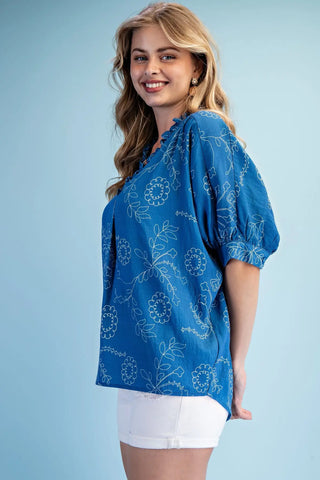 Gigio Blue and White Print Top