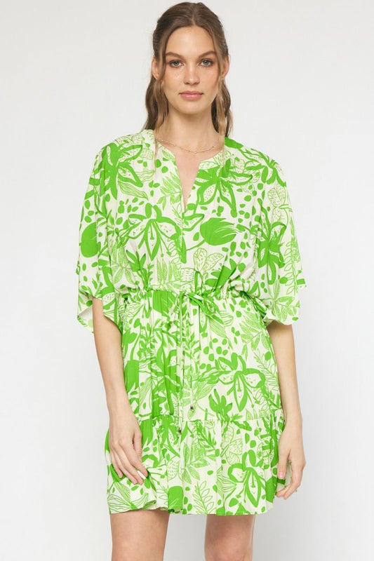 Lime green floral print dress