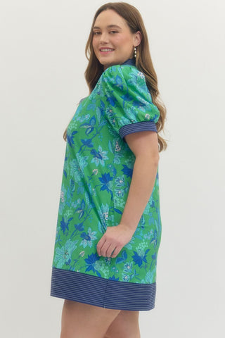 Entro Blue & Green Print Plus Dress