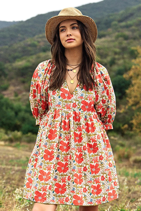 Coral floral dress