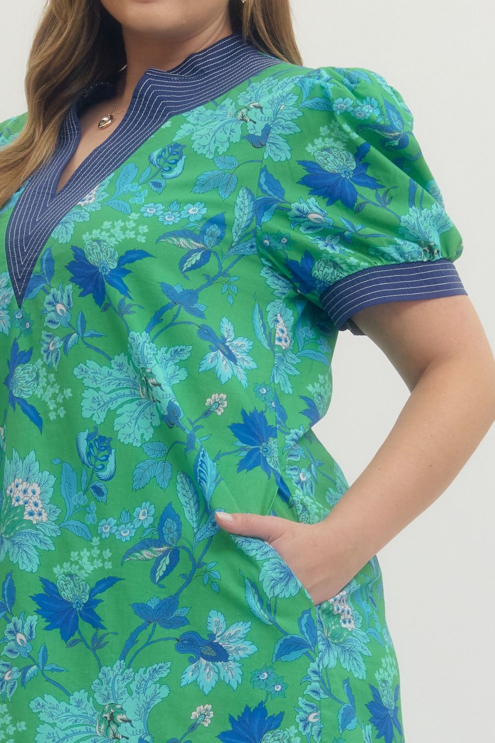 Entro Blue & Green Print Plus Dress