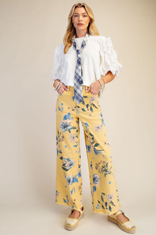 Easel Yellow Flower Power Wide Leg Pants