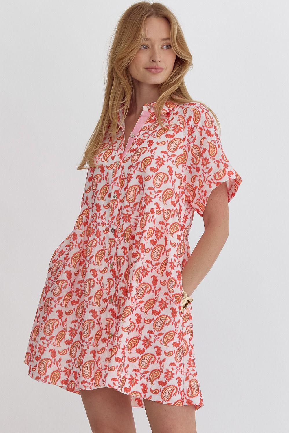 Entro Coral Paisley Mini Dress - Boho Style