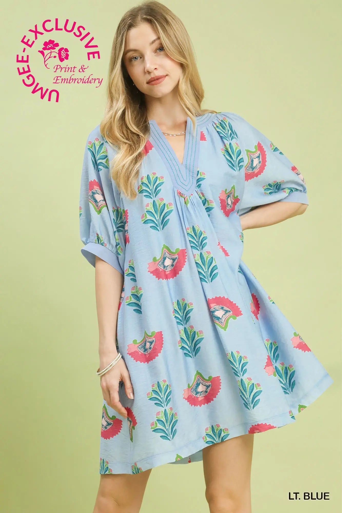 Umgee v neck light blue dress