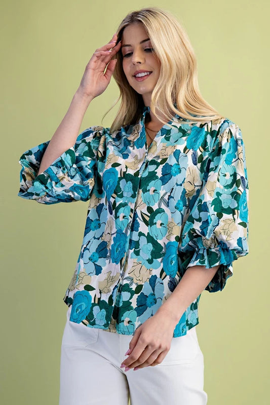 Turquoise floral blouse