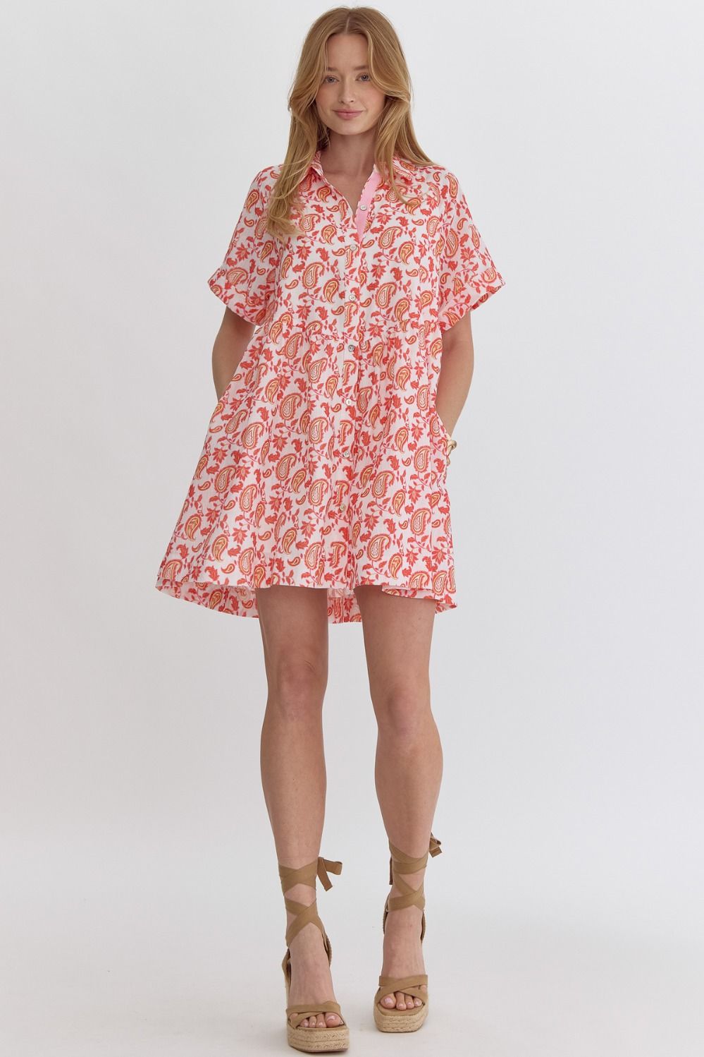 Entro Coral Paisley Mini Dress - Boho Style