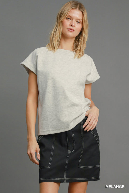 Rib knit round neck tee shirt