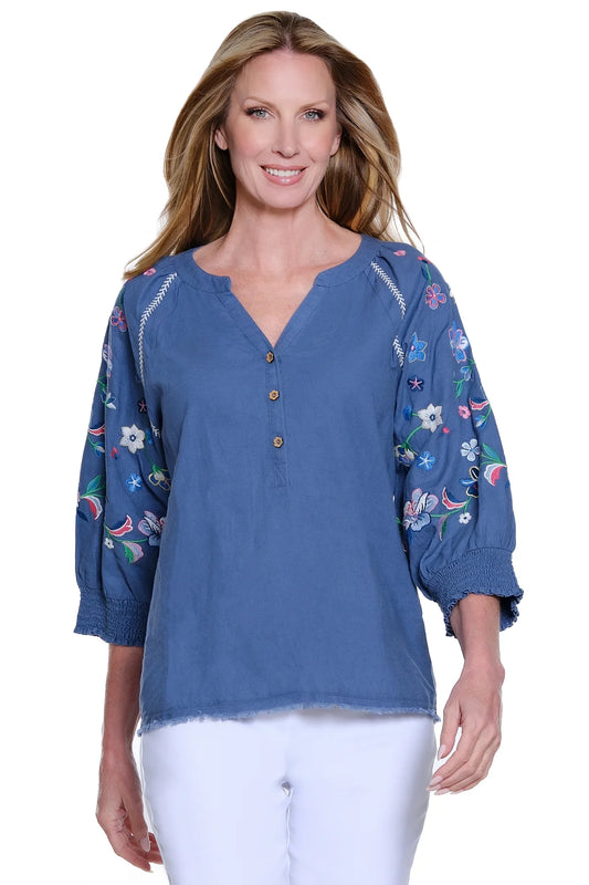 Ali Miles Blue Linen Blend Top