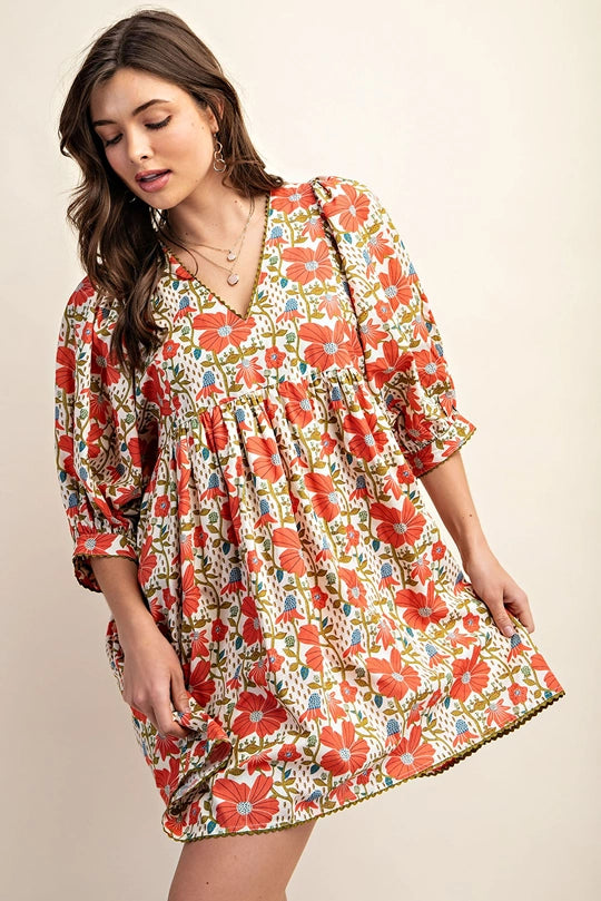 Coral floral dress