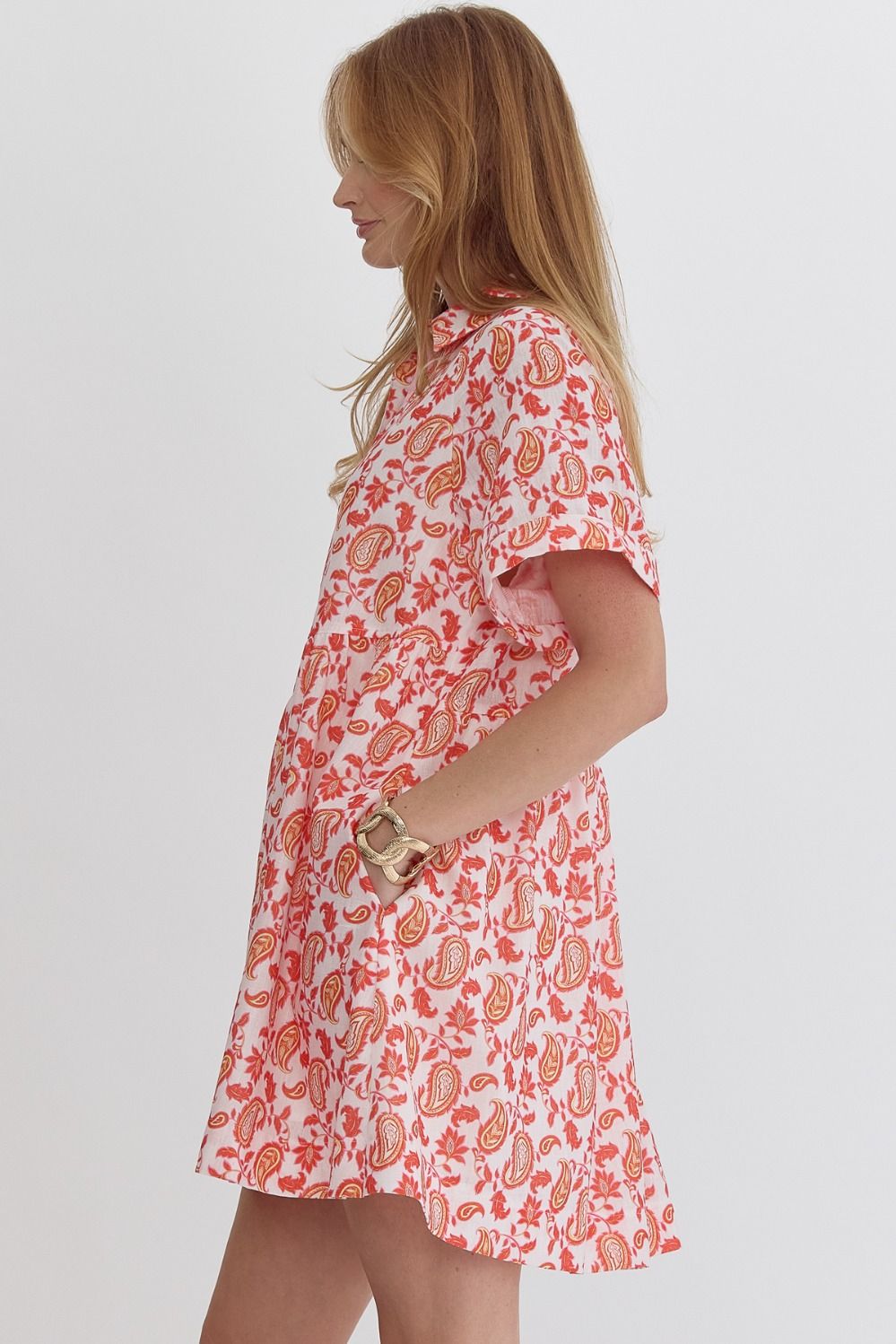 Entro Coral Paisley Mini Dress - Boho Style