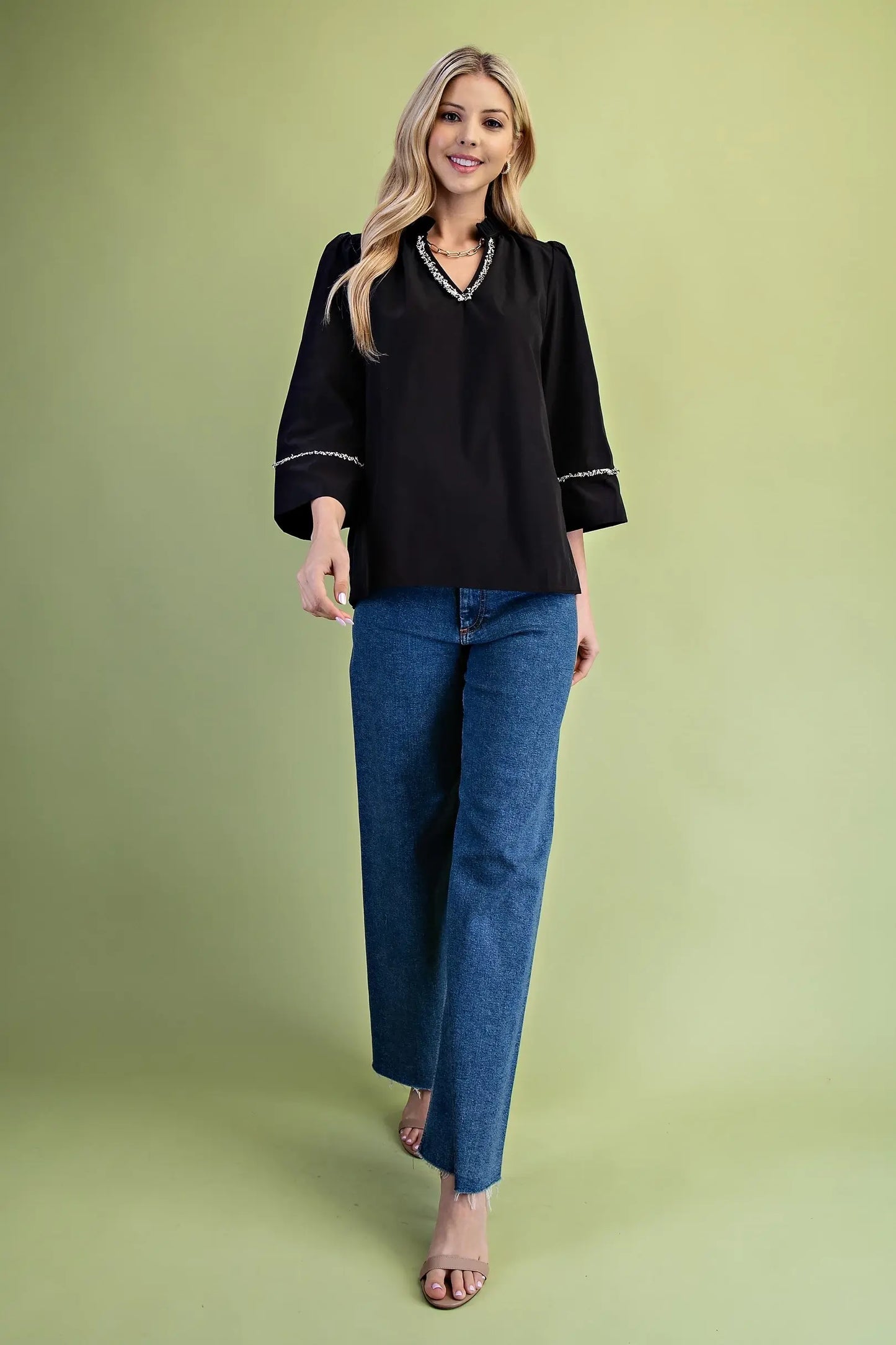 Black ruffled neck top