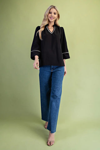 Gigio black ruffled neck top