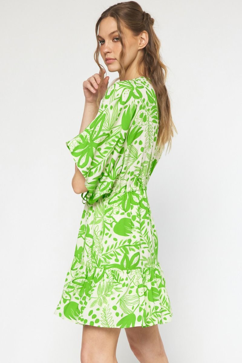Lime green floral print dress
