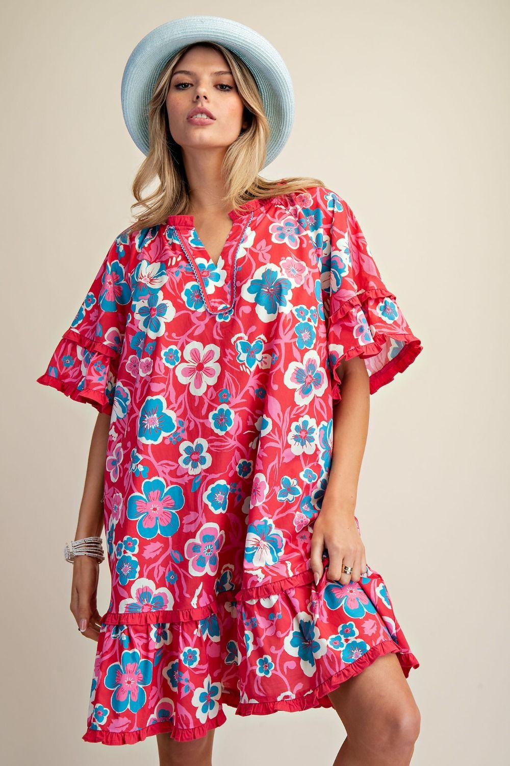 Easel Pink Floral plus dress