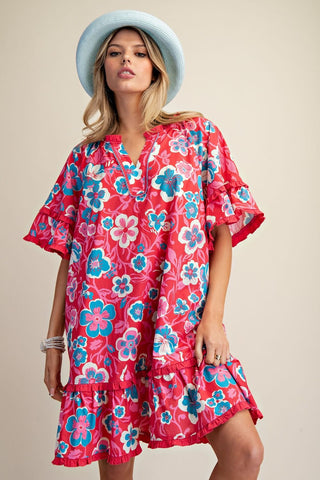Easel Pink Floral Plus Size Women’s Boho Mini Dress
