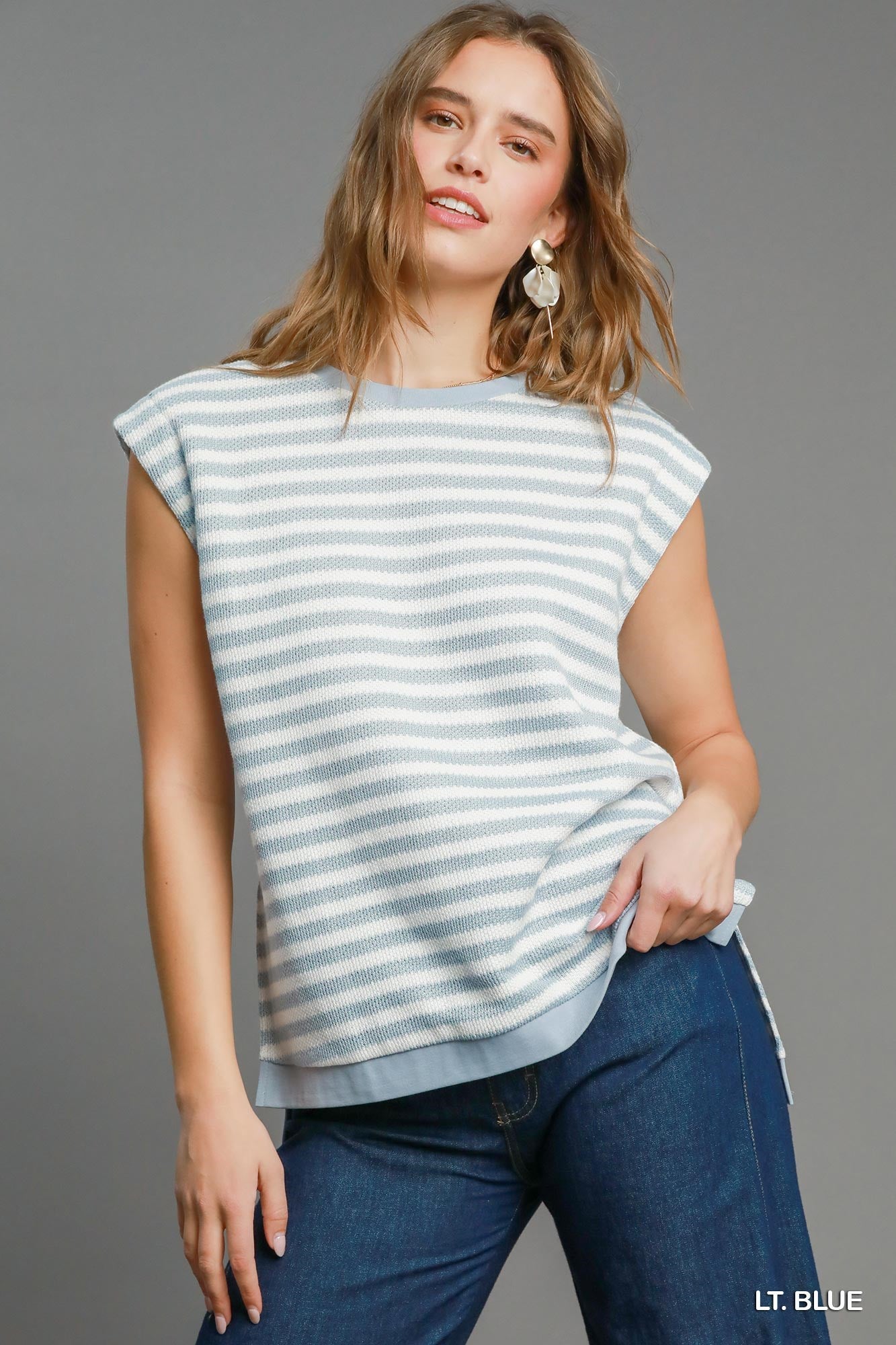 Light blue striped top