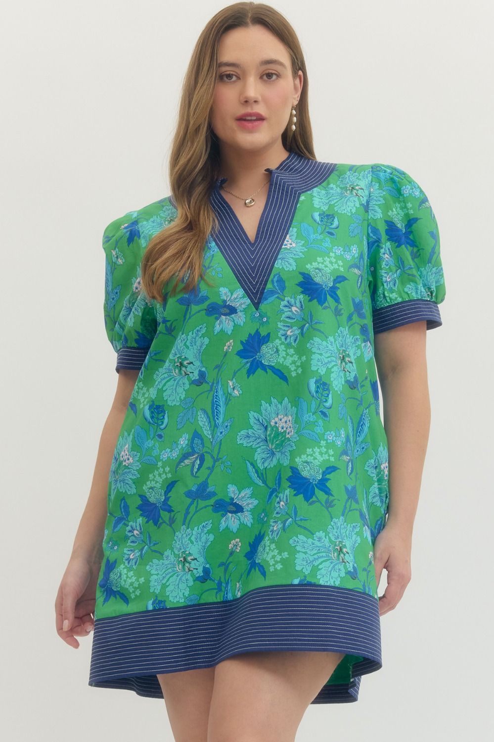 Entro Blue & Green Print Plus Dress