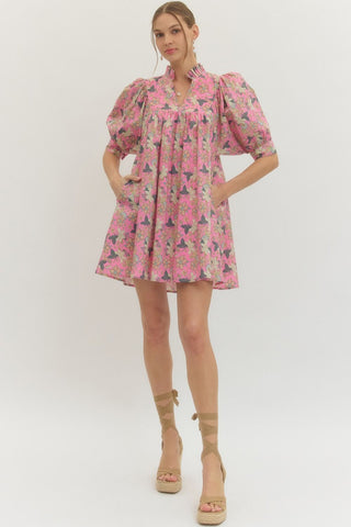 Entro Pink Floral Print Mini Dress - Boho Boutique