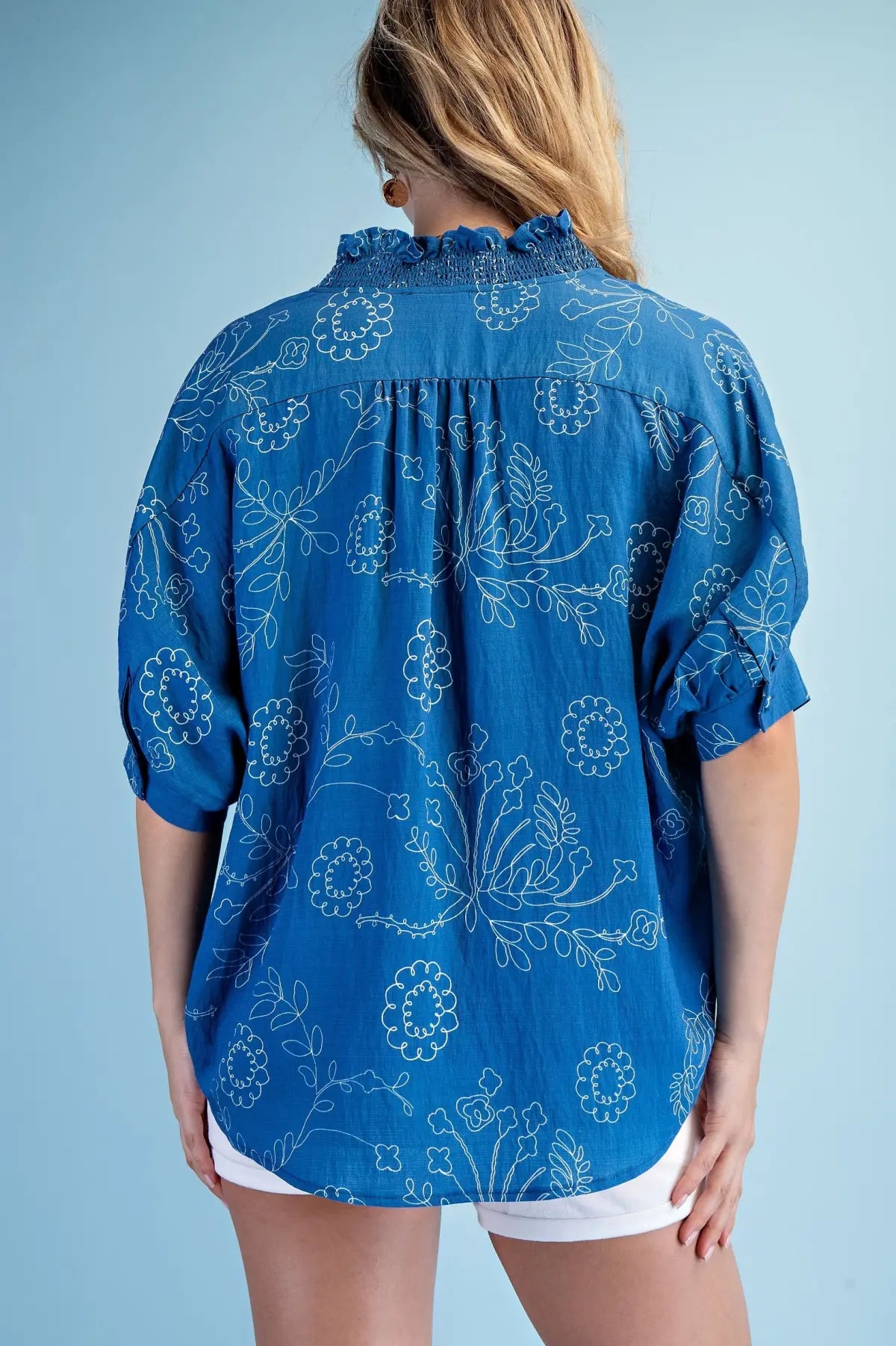 Gigio Blue and White Print Top