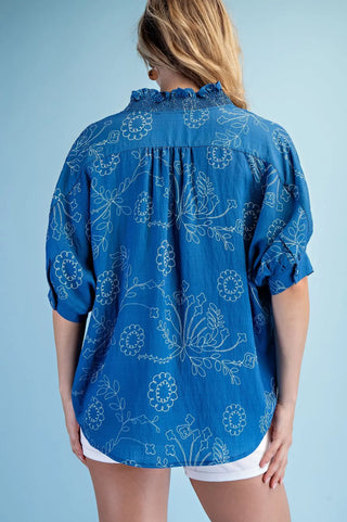 Gigio Blue and White Print Top