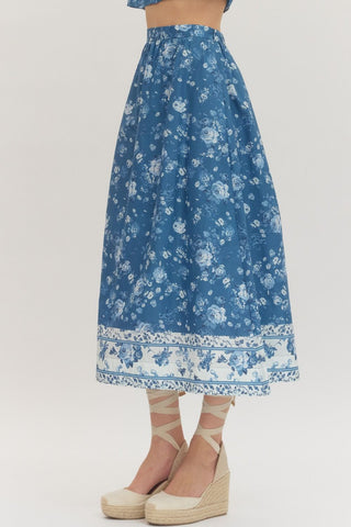 Entro Blue Floral Flowy Women’s Skirt