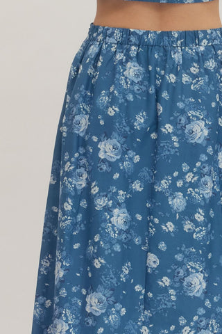 Entro blue and white floral skirt with elastic back waistband 