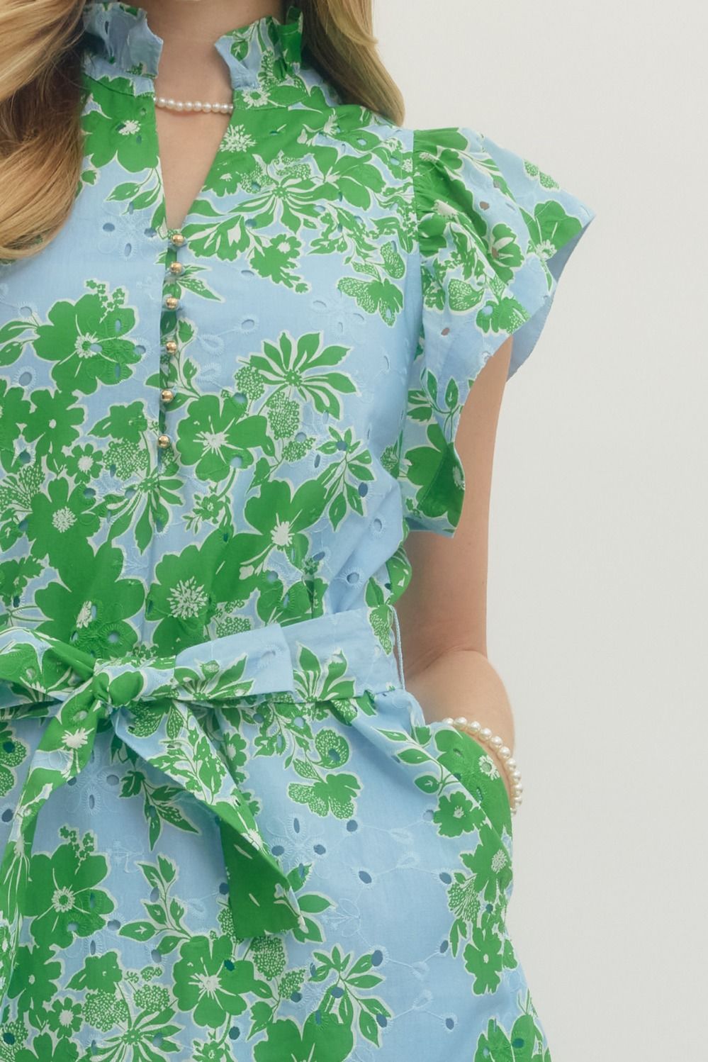 Entro Blue & Green Floral Lace Midi Dress
