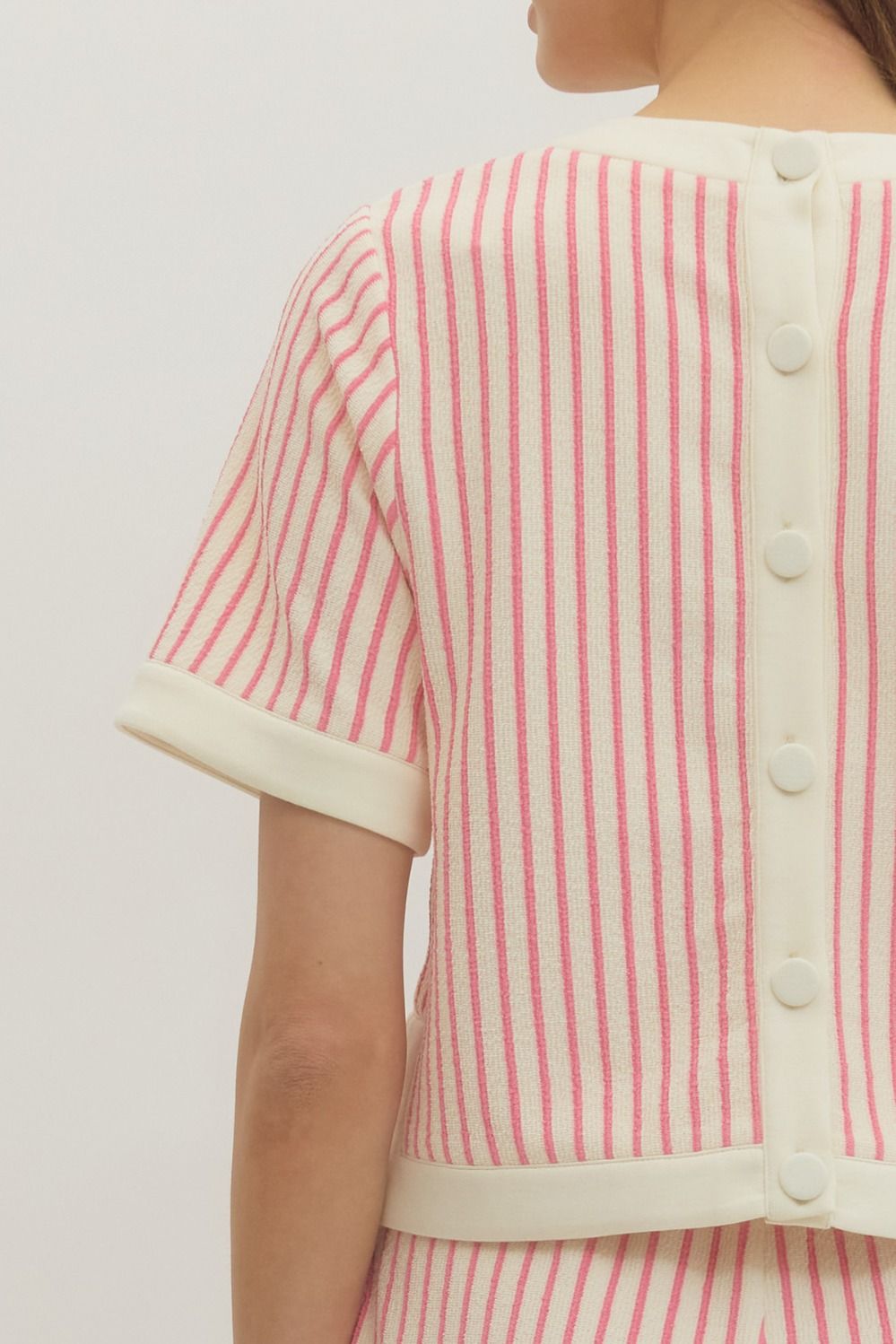 Entro light pink and white striped shirt with button up back