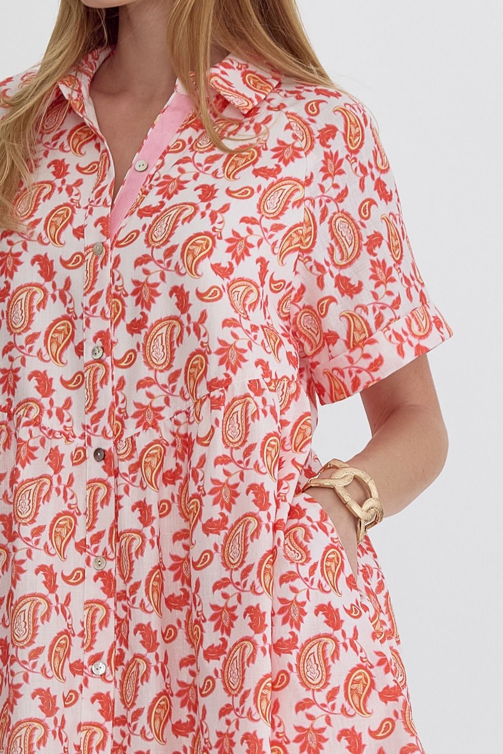 Entro Coral Paisley Mini Dress - Boho Style