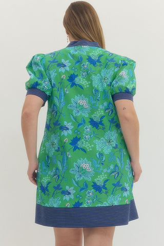 Entro Blue & Green Print Plus Dress